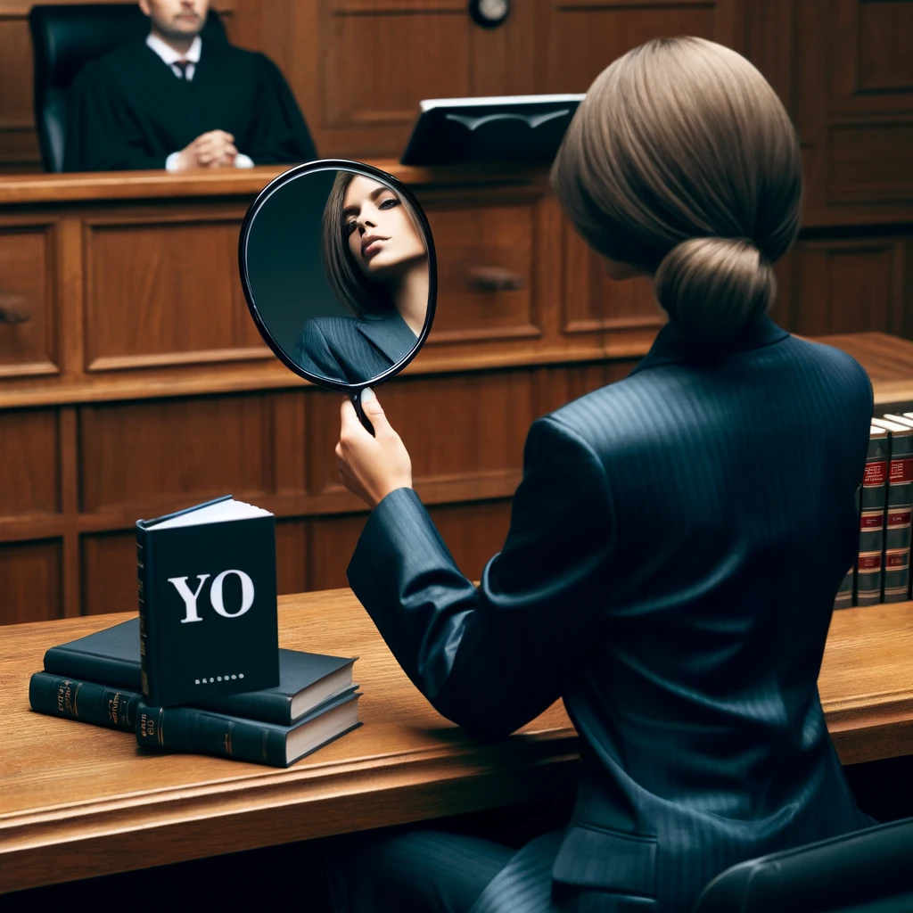 Mujer autocontemplándose frente a un jurado. Literatura.tv 