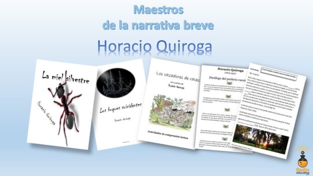 Tapas de cuadernos de ejercicios sobre cuentos de Quiroga disponibles en literatura.tv y radioeducativa.com